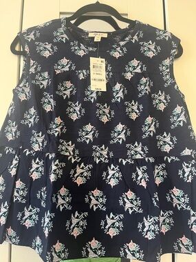 Style & Co. Navy Floral Sleeveless Peplum Top